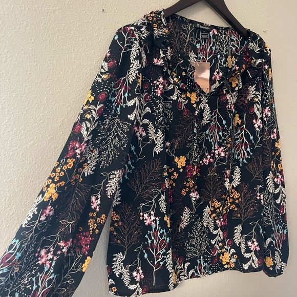 By Design - black floral ruffle neck blouse - Picture 2 of 8